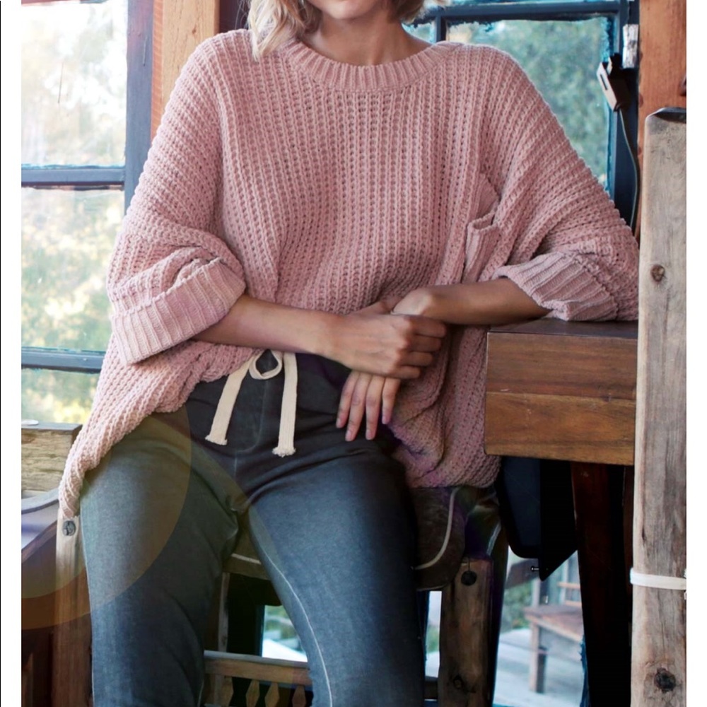 ✨LAST 2 Pink Pocket Chenille pullover sweater top